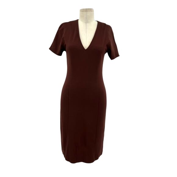 Ottod'Ame Cocoa Sheath Dress Pencil V-Neck Short Sleeve Brown Size US 4 - Picture 2 of 16